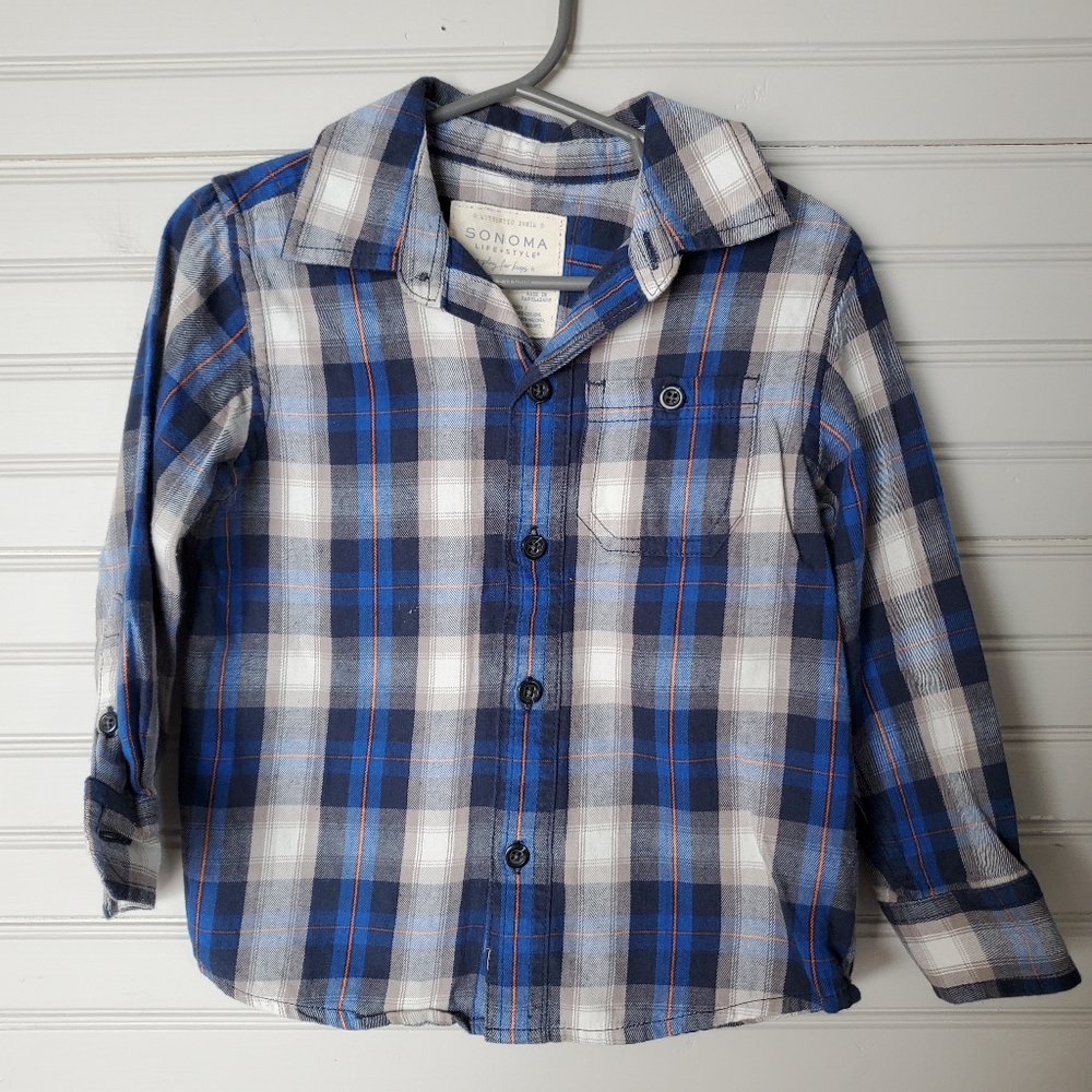Sonoma Blue Plaid Button Up, sz 2t
